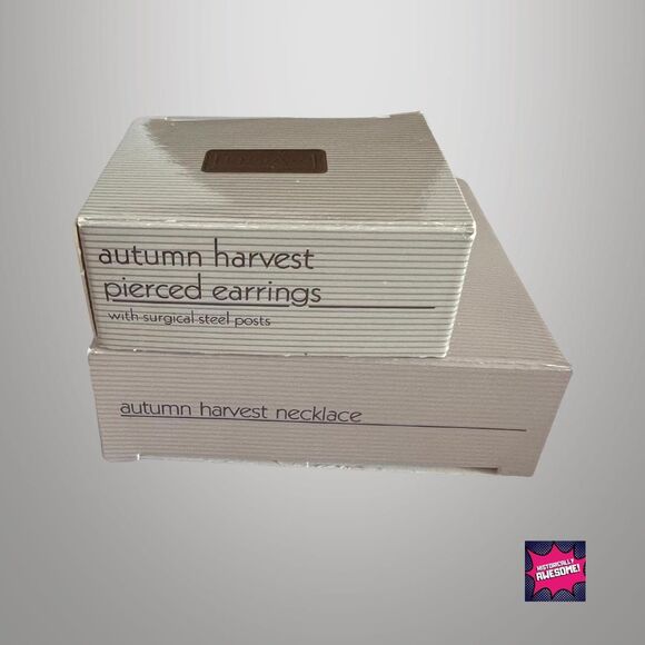 80s Vintage Autumn Harvest Jewelry Set - Boho Earrings Long-Beaded Necklace NIB - Picture 6 of 6